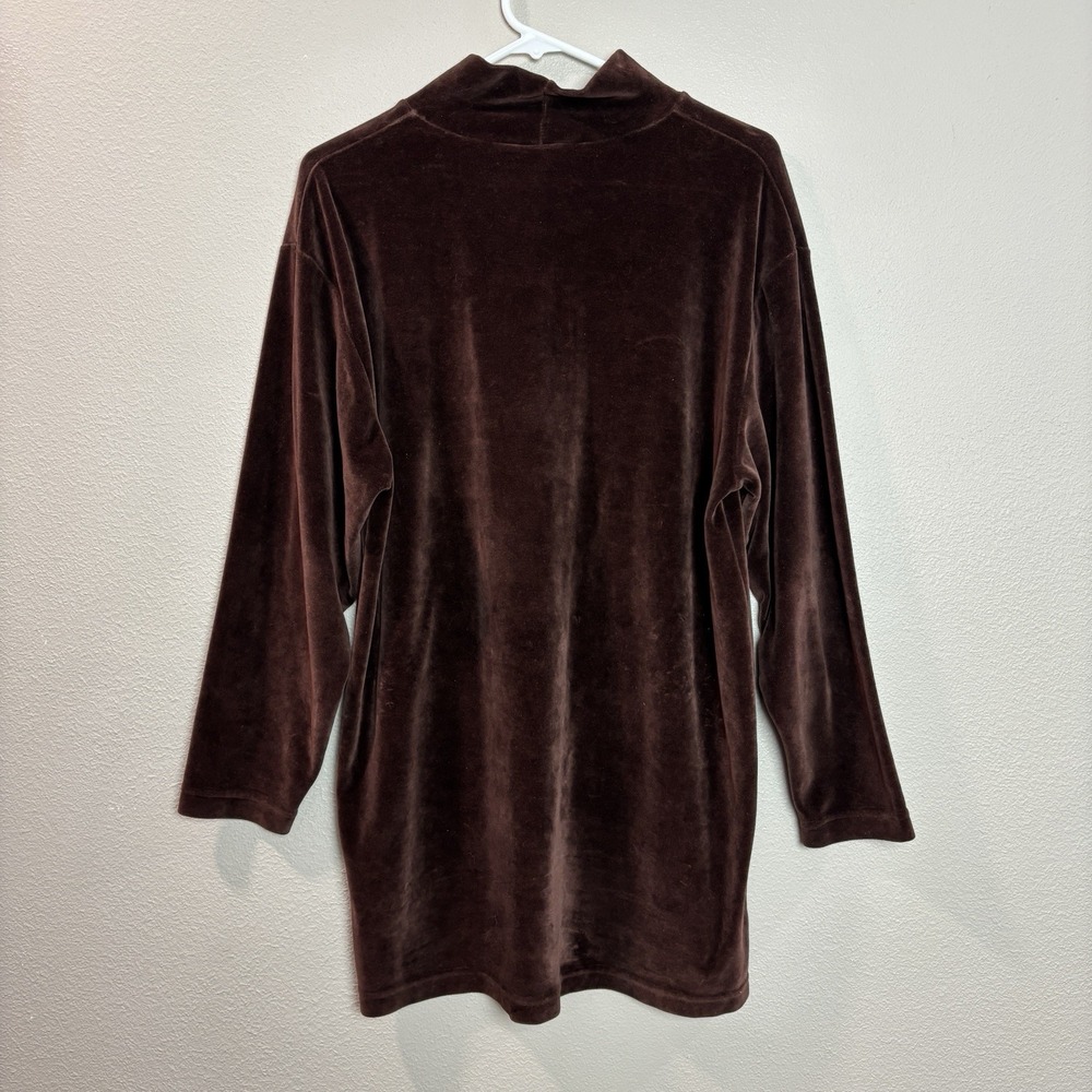 y2k 90s‎ Womens Chocolate Brown Velvet Mock Neck Long Sleeve Top Chic Normcore - Picture 6 of 10
